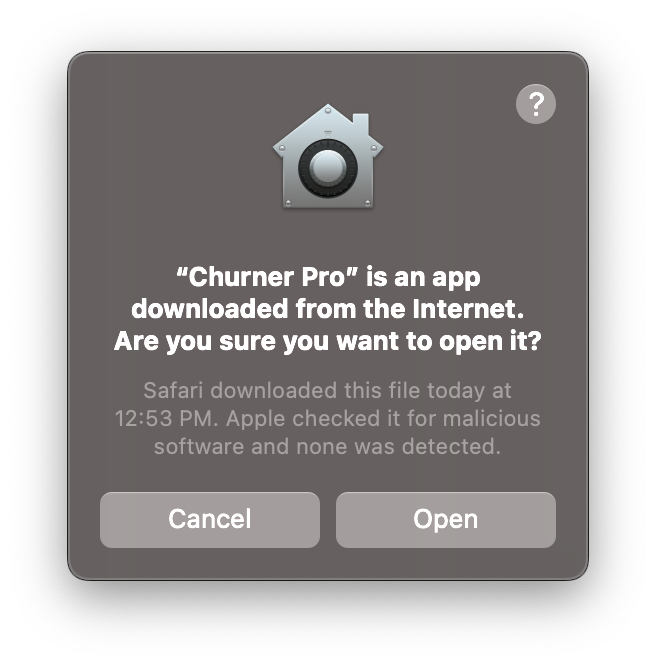 Confirming that you wish to open an application downloaded from the internet on macOS