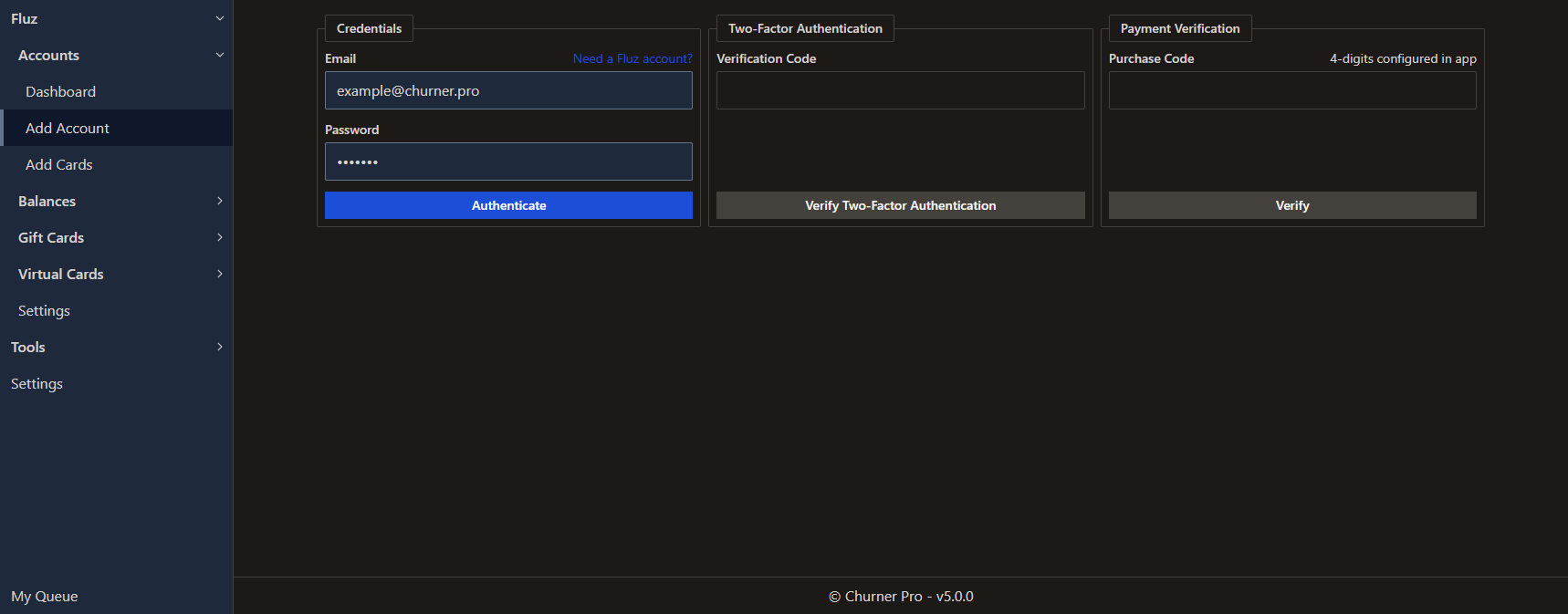 Entering a user's email and password into the credentials fields