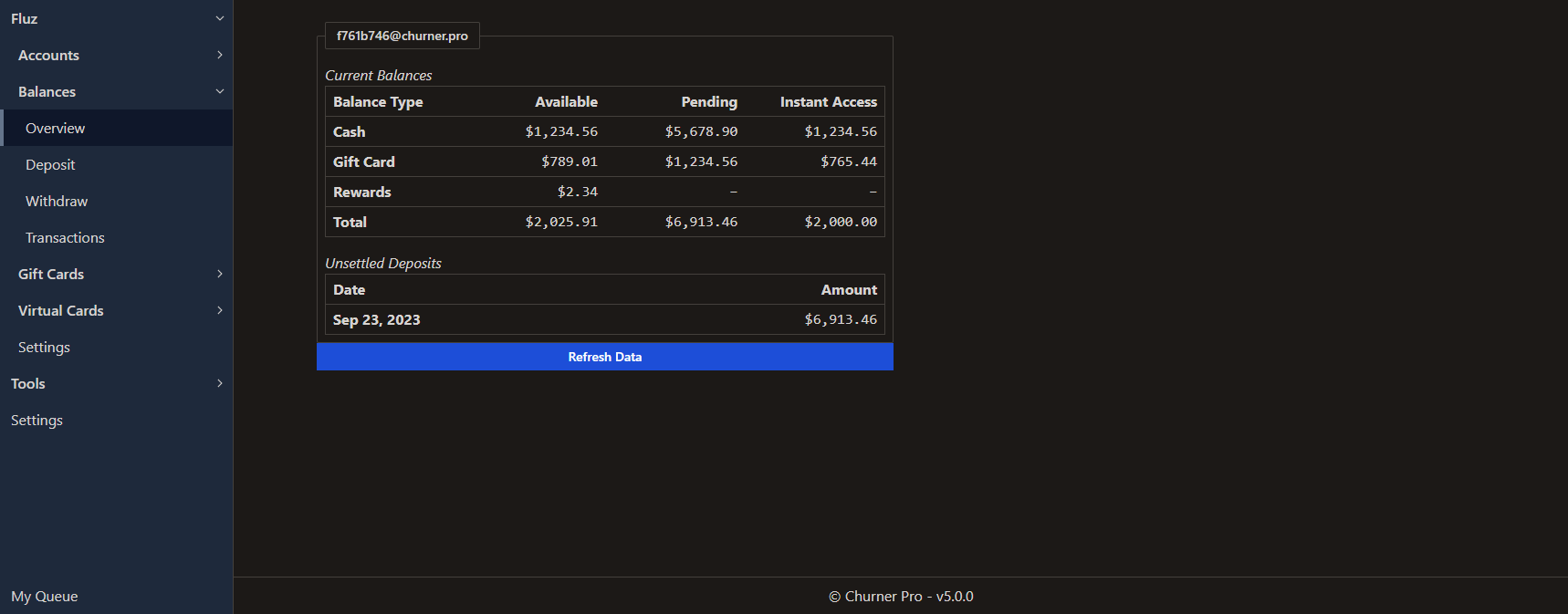 The balances overview for a single account