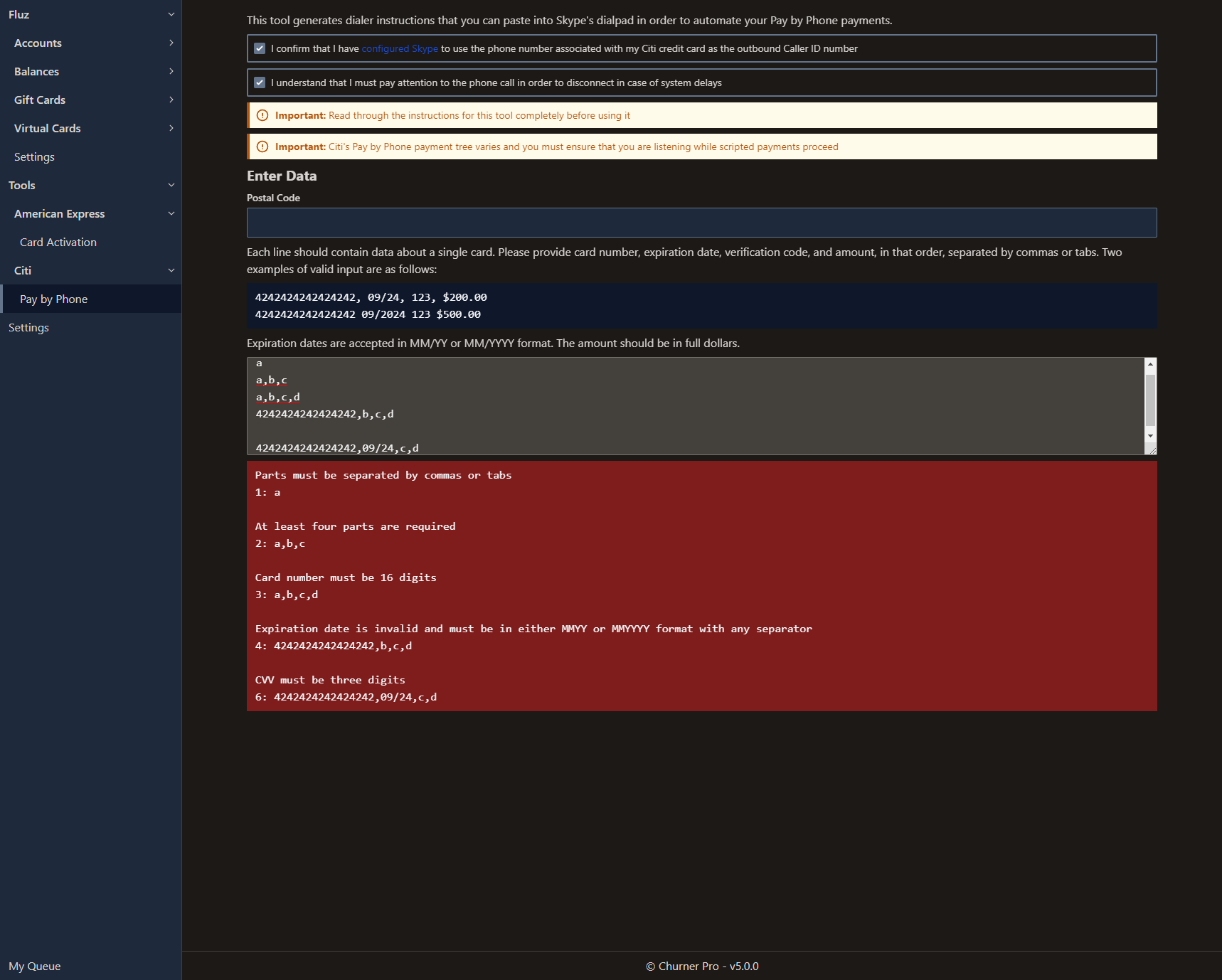 A panoply of error conditions for the Citi - Pay by Phone tool