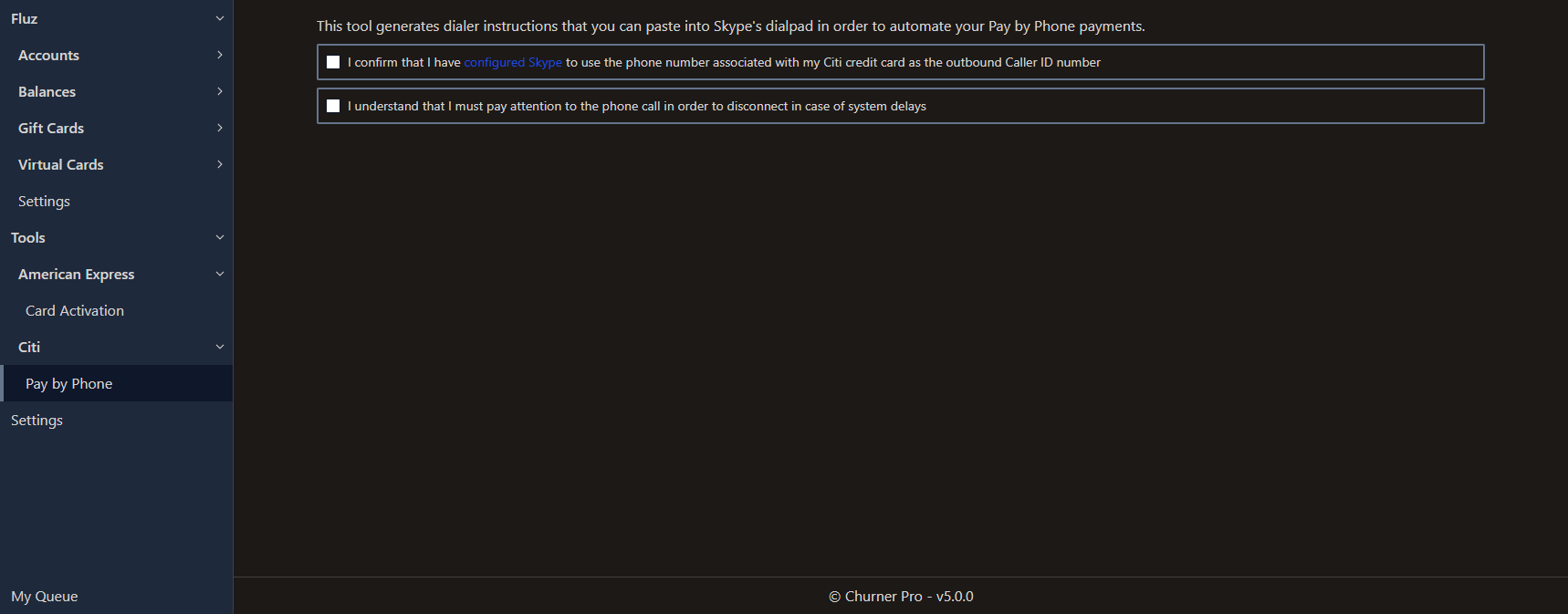 You must agree before continuing with the Citi - Pay by Phone tool