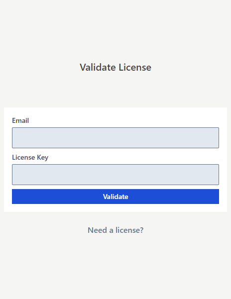 The Churner Pro validate license interface