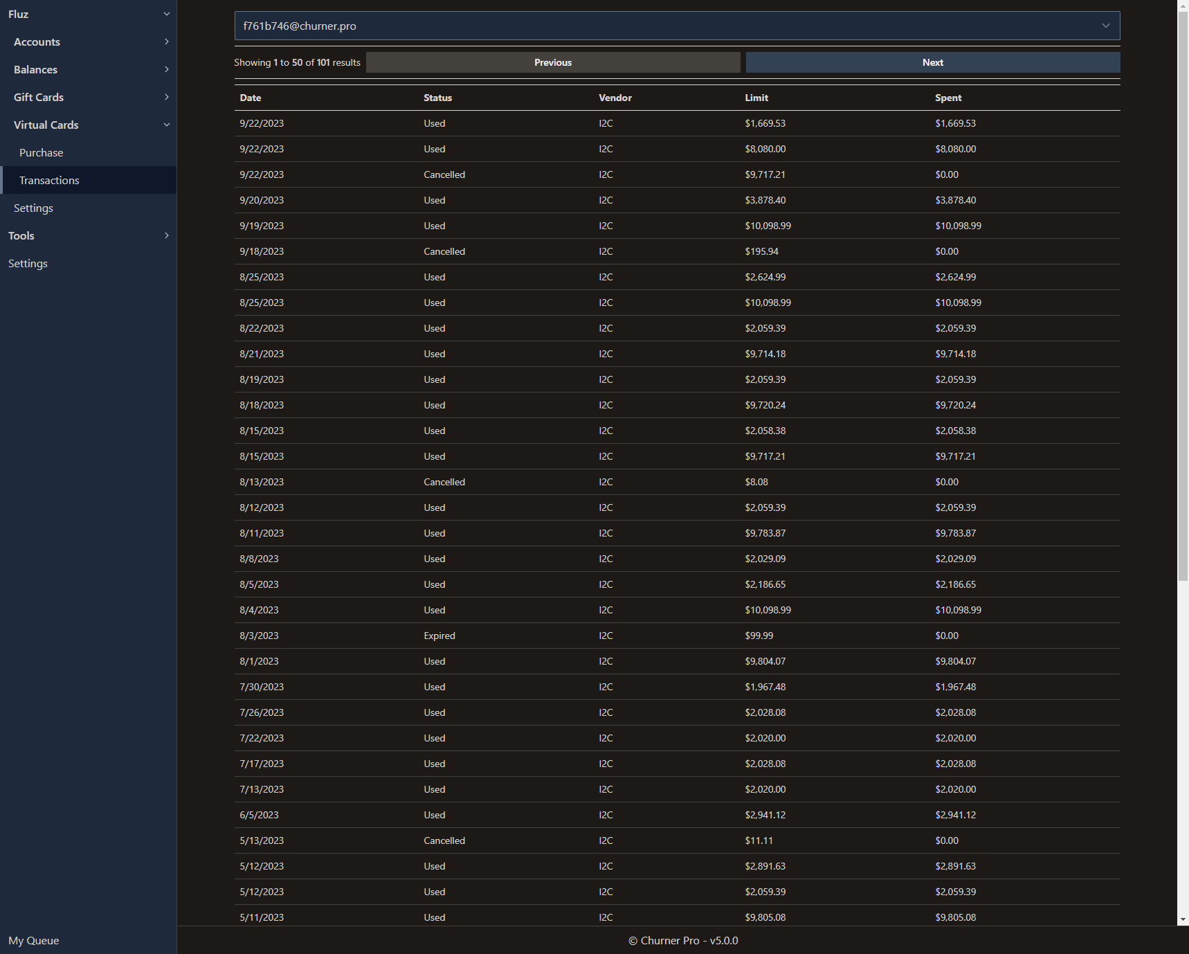 Virtual card transactions